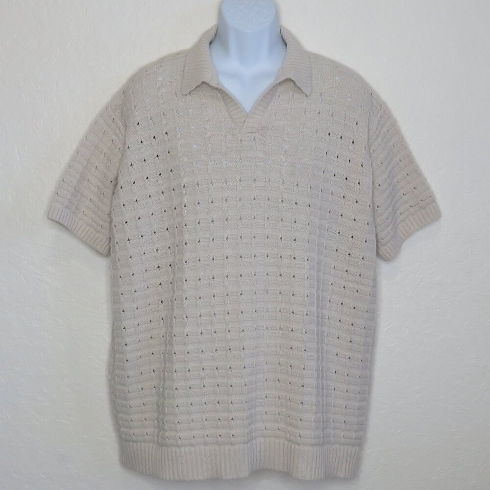 boohoo MAN* Men's Short Sleeve Straight Hem Pullover Crochet Sweater~ Size Large